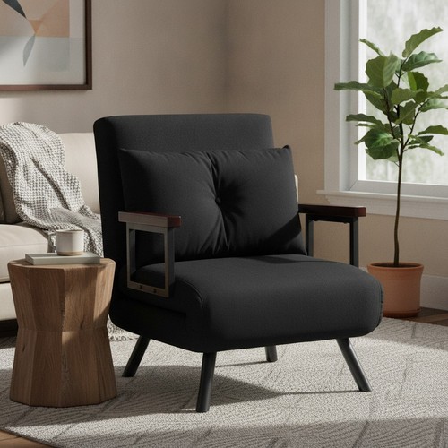Single chair bed velvet - chair, black