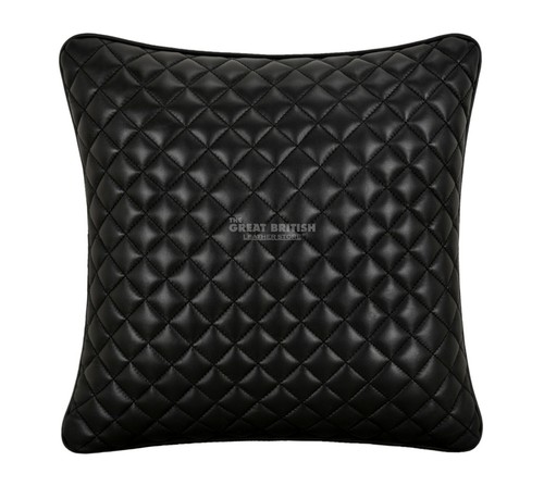 Black leather cushion quilted - black,
