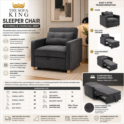 Charcoal grey sleeper - grey, chair